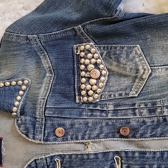 Silver rivets grommets jean jacket small - Picture 2 of 6